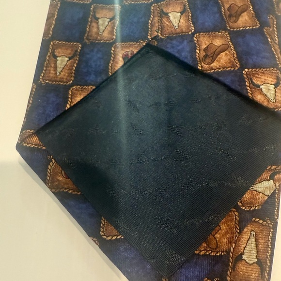 Vintage Eagles Wings Men's Blue and Brown Cowboy Print Tie - Picture 4 of 5